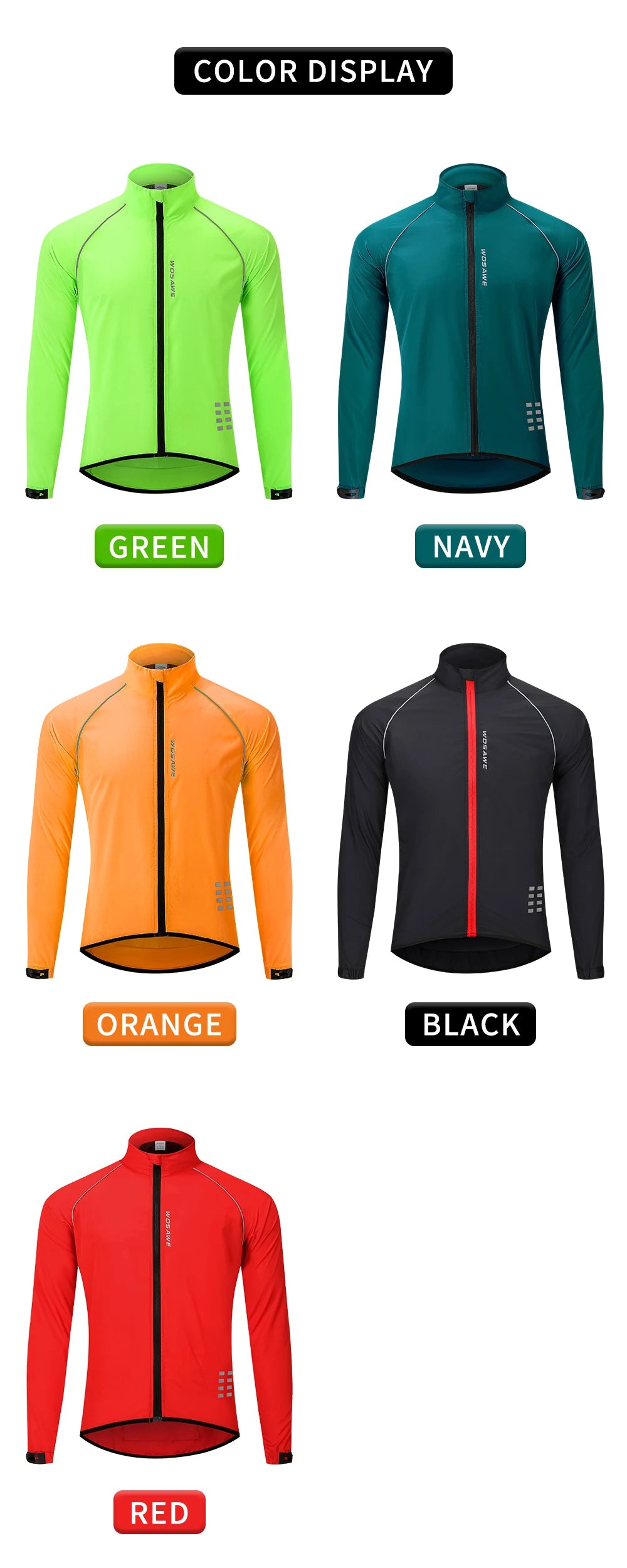 WOSAWE Men’s Ultralight Windproof Cycling Jacket – Reflective & Long Sleeve